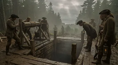 The Oak Island Money Pit (AI-assisted historical reconstruction, not a photograph)