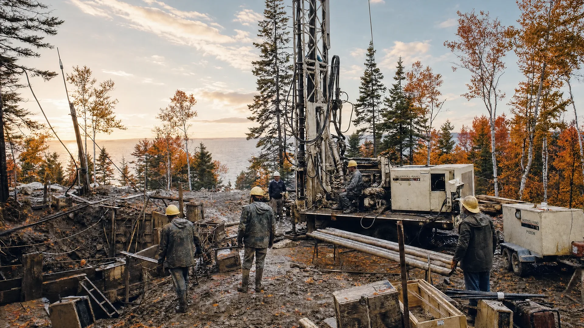 The Money Pit area of Oak Island (AI-assisted historical reconstruction, not a photograph)
