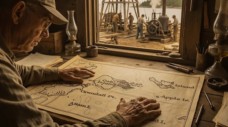 Research locations beyond Oak Island (AI-assisted historical reconstruction, not a photograph)