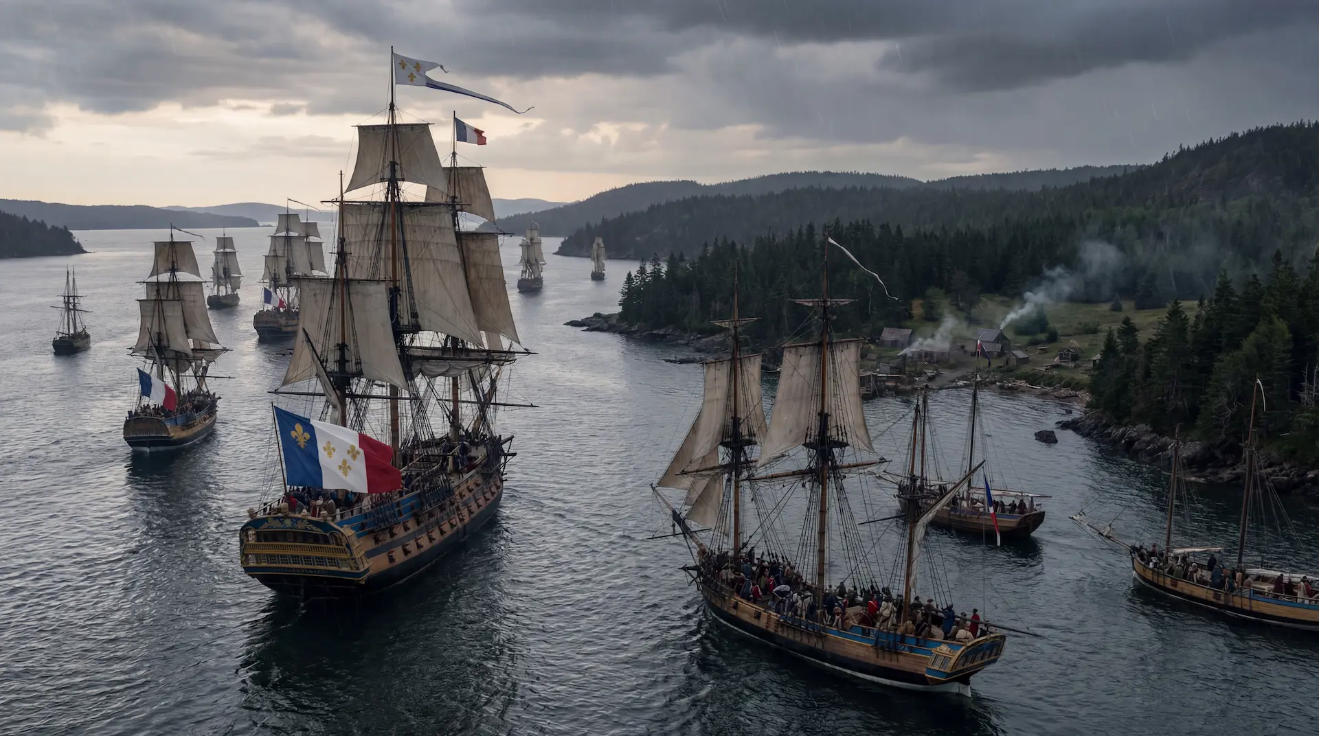 French armada arriving on the coast of Nova Scotia