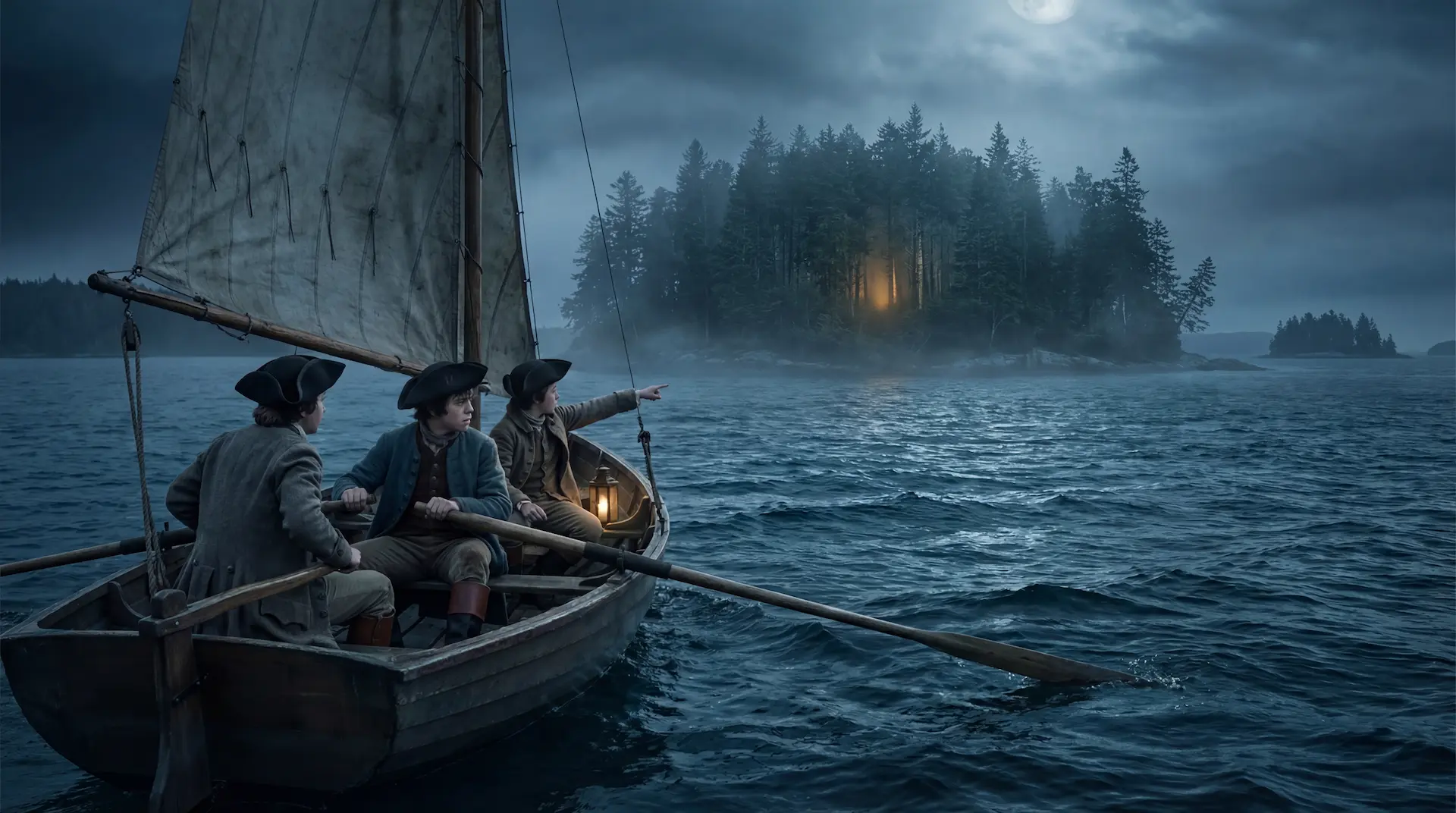 Three boys sailing toward Oak Island in 1795 — the discovery that started it all