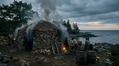 Black Gold: The Tar Kiln Theory (AI-assisted historical reconstruction, not a photograph)