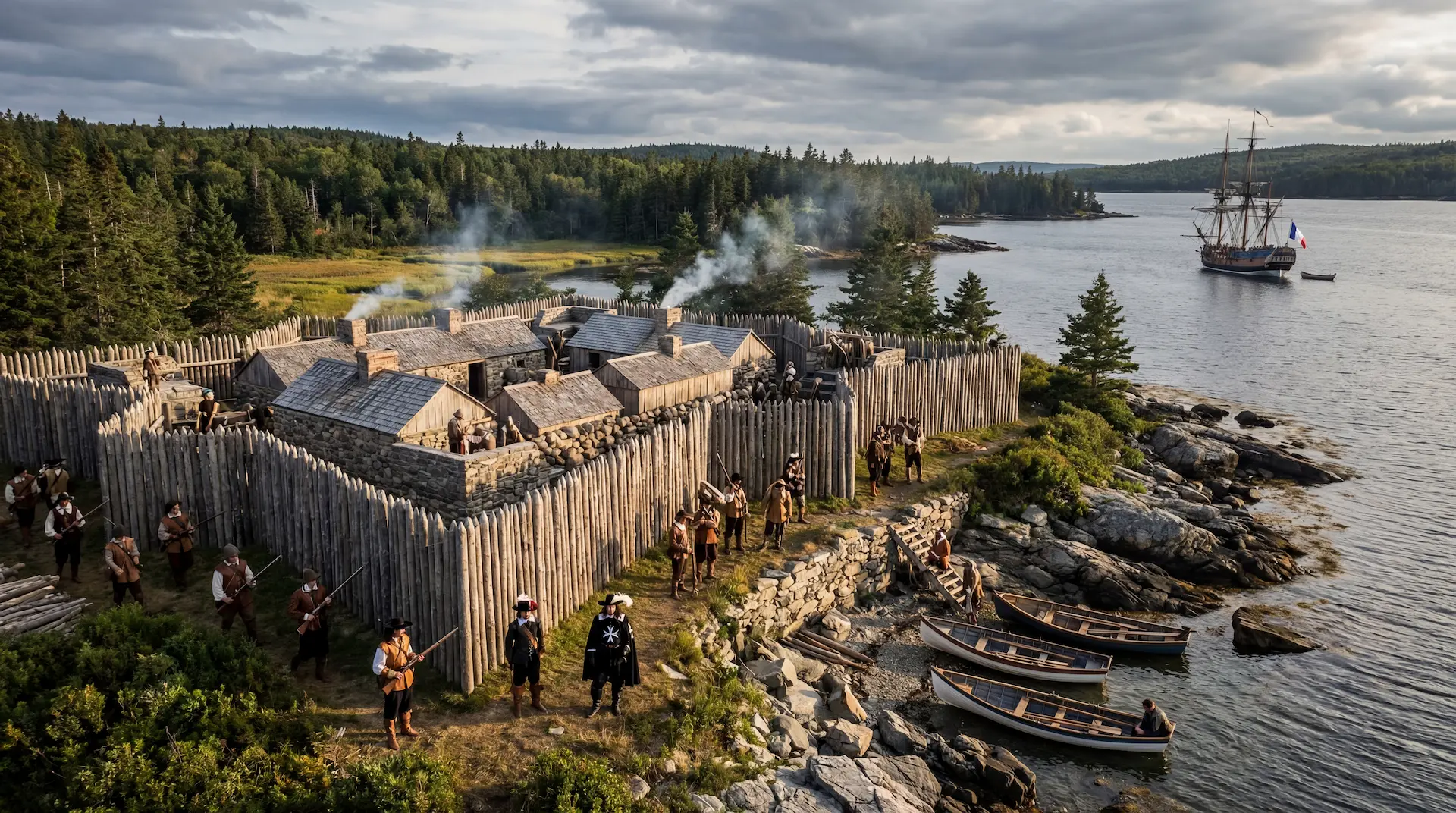 Digital reconstruction of Fort Sainte Marie de Grace, built by Isaac de Razilly in La Have, Nova Scotia on his arrival there in 1632.