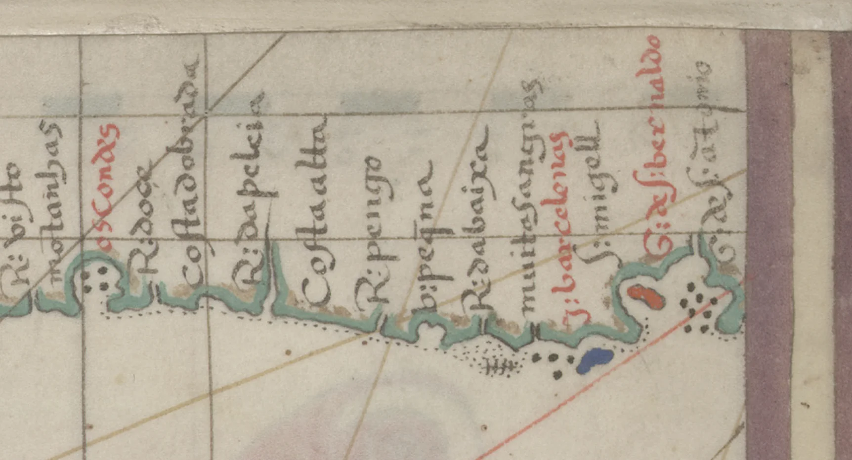 fragment of a 1560 map by Bartolomeo Velho, showing Gulf de Sam Bernaldo (Bay of St. Bernard) in the location of Mahone Bay