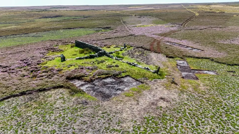 The five stones of Temple Beeld Cross in the North York Moors near Lealholm.