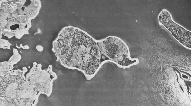 Aerial photograph of Oak Island, Nova Scotia, 1955