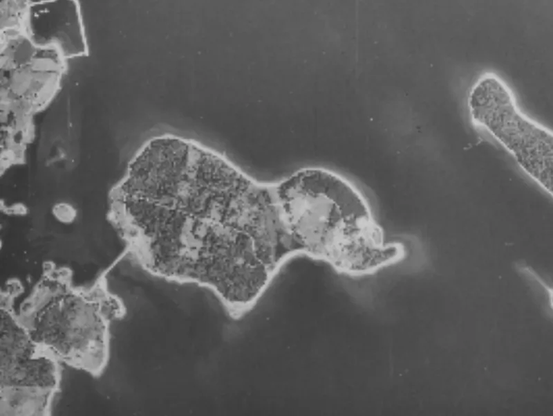 Aerial photograph of Oak Island, Nova Scotia, 1972
