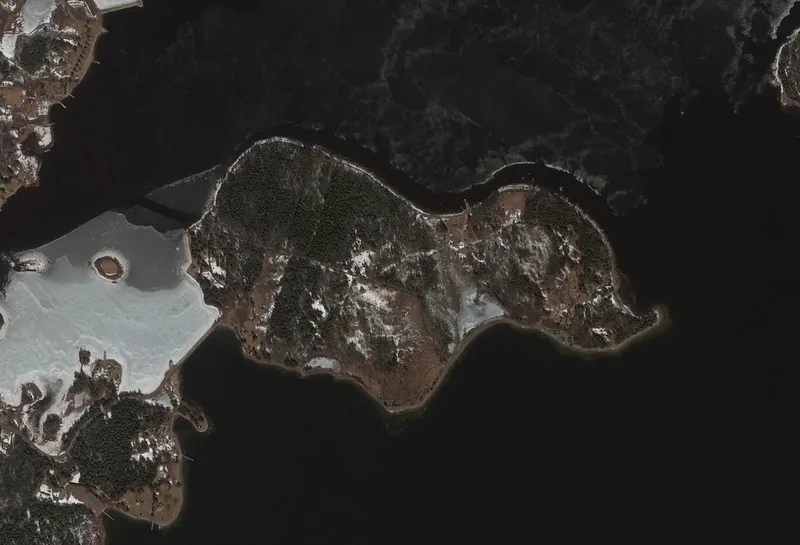 Aerial photograph of Oak Island, Nova Scotia, 2014