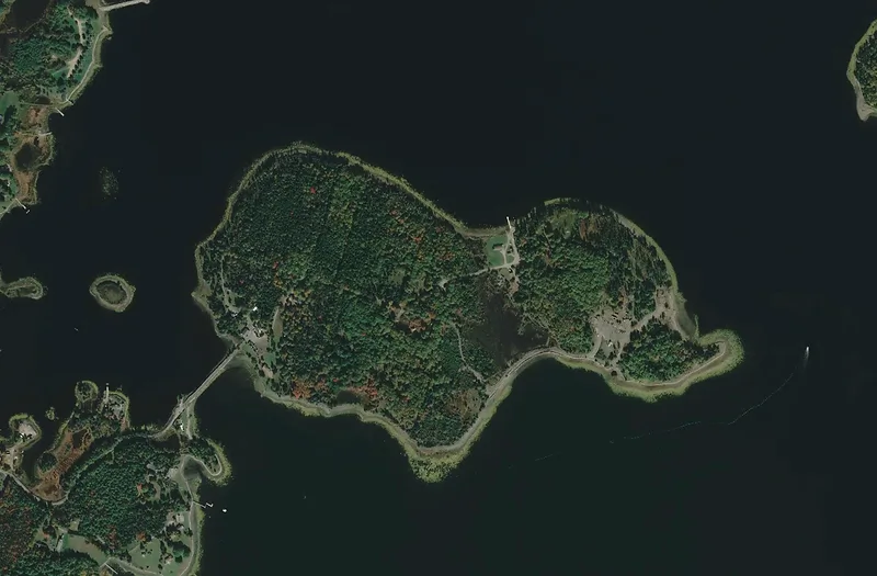 Aerial photograph of Oak Island, Nova Scotia, 2020