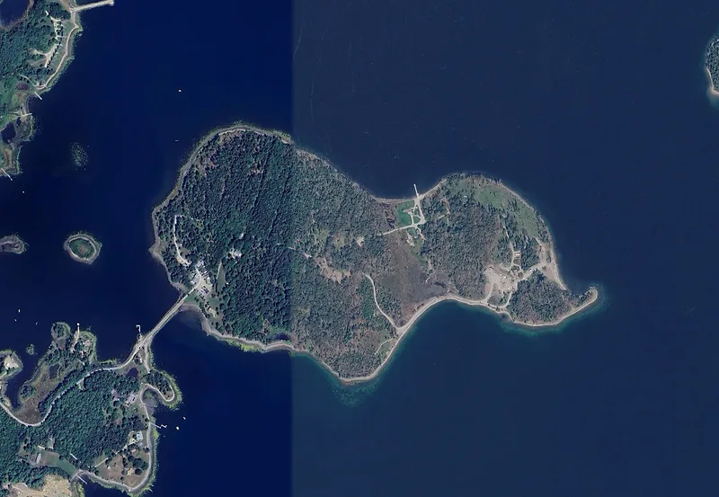 Aerial photograph of Oak Island, Nova Scotia, 2024