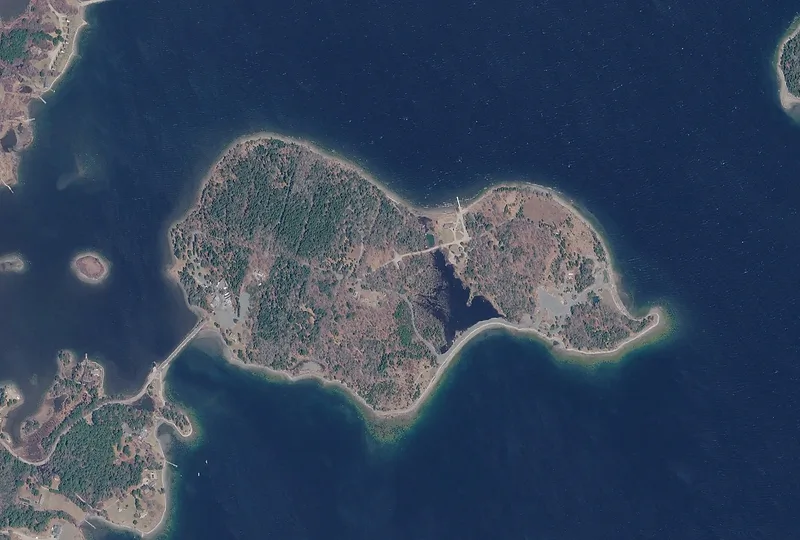 Aerial photograph of Oak Island, Nova Scotia, 2026