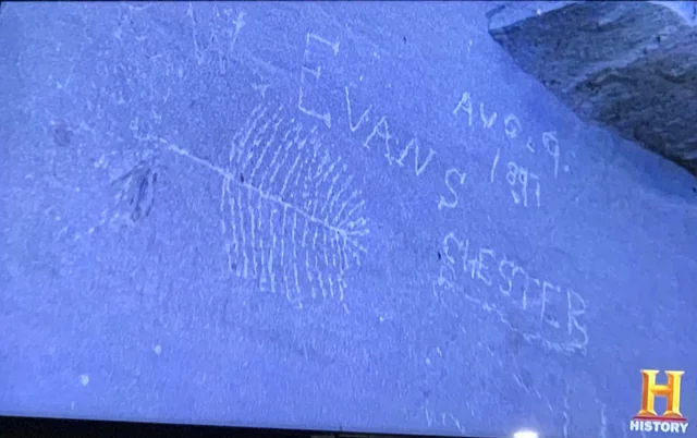 Evans Stone - 13-branched tree carving in rock — modern carved_stone. found at Shoreline, Oak Island. Dated: Unknown