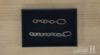 Hand-forged chain links (Karma-1 shaft) — Oak Island artifact