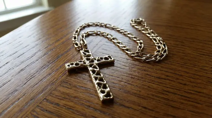 McGinnis Gold Cross — colonial artifact. found at Money Pit, Oak Island. Dated: 1550-1700