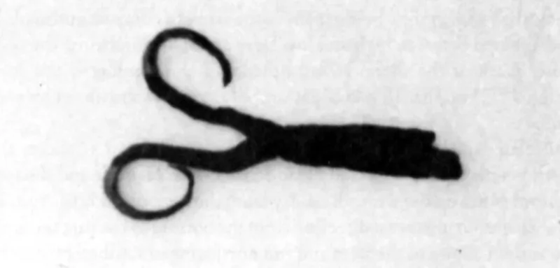 Wrought iron scissors (Nolan's property), Pre-Discovery Tool found at Island General, Oak Island, Nova Scotia. Dated: Undated; compared by Nolan to the Blankenship pair from Smith's Cove