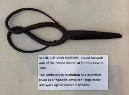 Wrought iron scissors — prediscovery artifact. found at Smith's Cove, Oak Island. Dated: Pre-mid-19th century